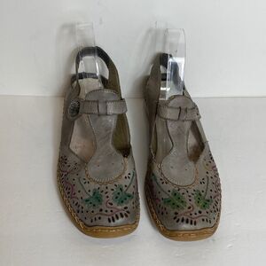 Rieker Antistress leather printed clover grey sandals size 9.5
